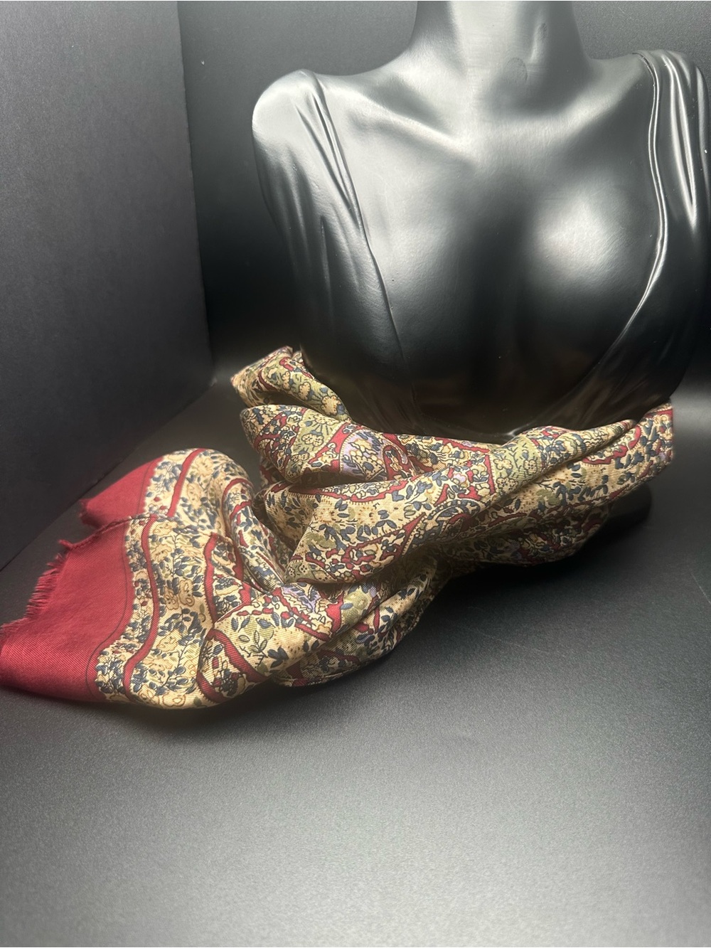 Echos (Club Z) — Burgundy, Olive & Tan Paisley Silk Scarf - Picture 3 of 7